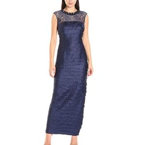 London Times Lace-Yoke Shimmer Shutter Gown
